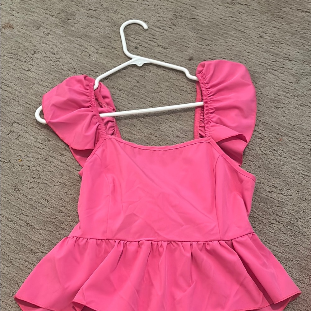 Pink Peplum Top with Puff Sleeves